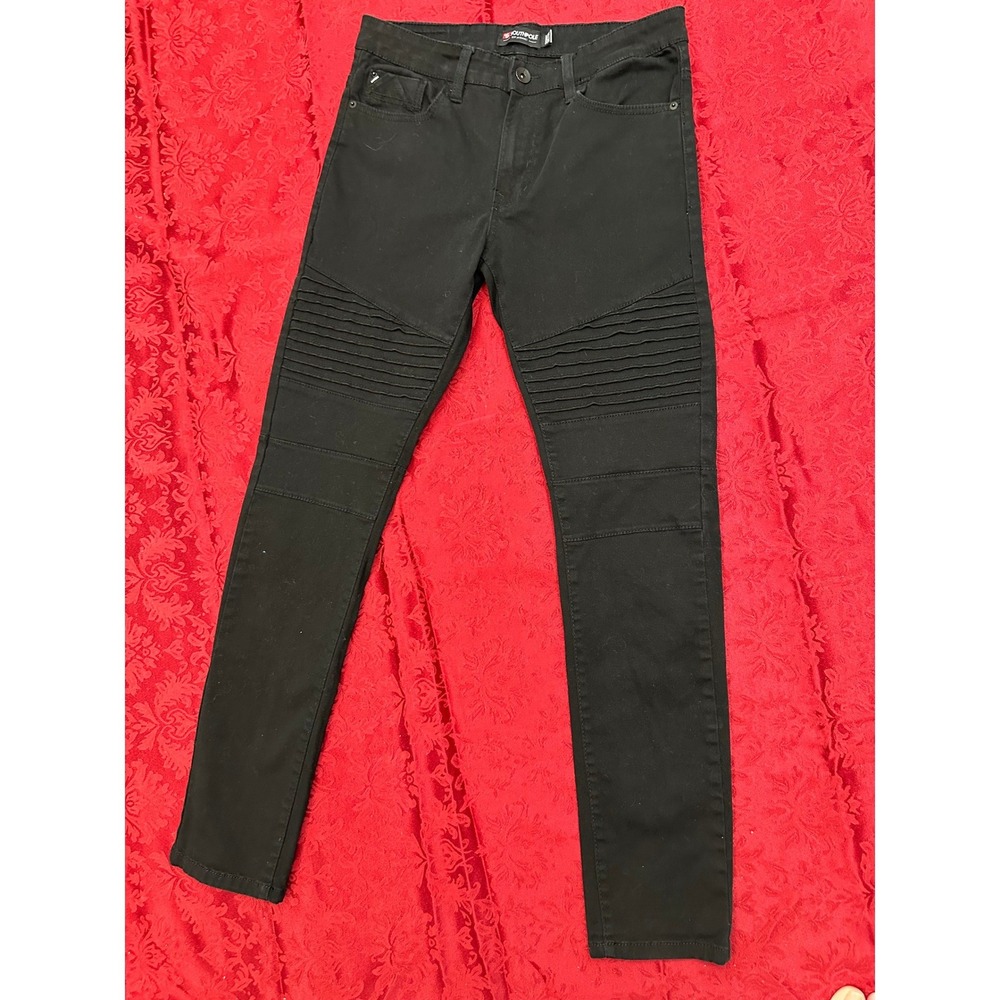 Southpole Mens Moto Skinny Jeans Black Pleated Biker Pants 30x32 0102B15-0